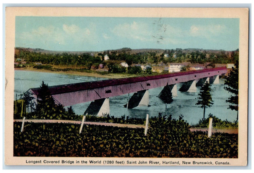 1938 Longest Covered Bridge in the World Hartland NB Canada Postcard
