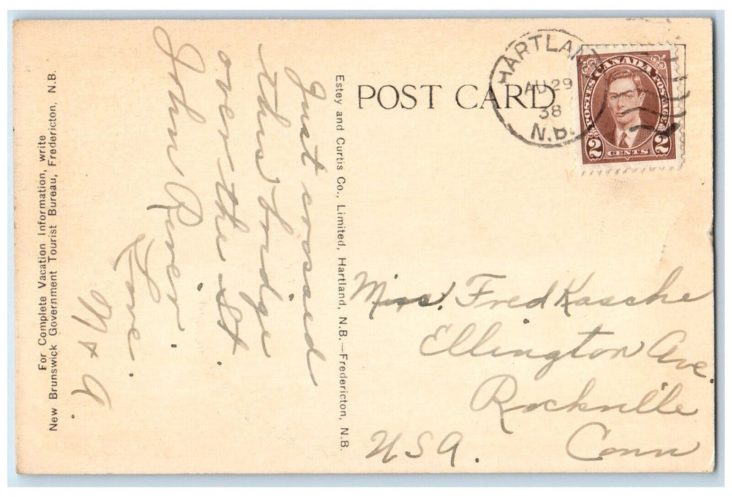 1938 Longest Covered Bridge in the World Hartland NB Canada Postcard