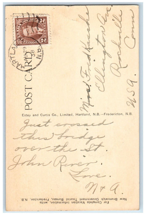 1938 Longest Covered Bridge in the World Hartland NB Canada Postcard