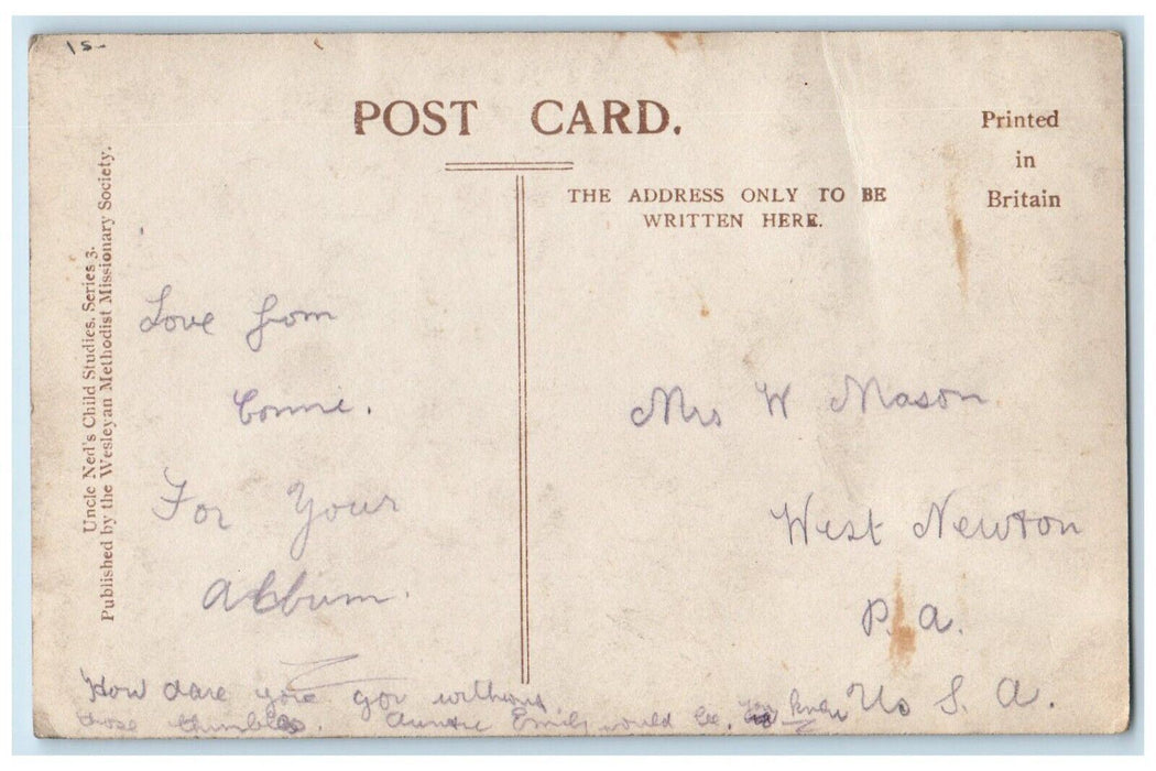 c1910's Girl Rather Shy Studio Portrait West Newton PA RPPC Photo Postcard