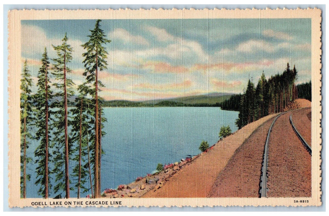 View Of Odell Lake On The Cascade Line Oregon OR, Train Railroad Scene Postcard