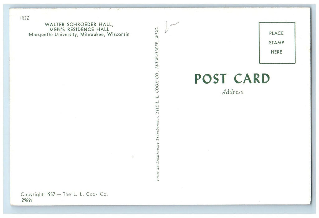 c1950's Marquette University Walter Schroeder Hall Milwaukee WI Postcard