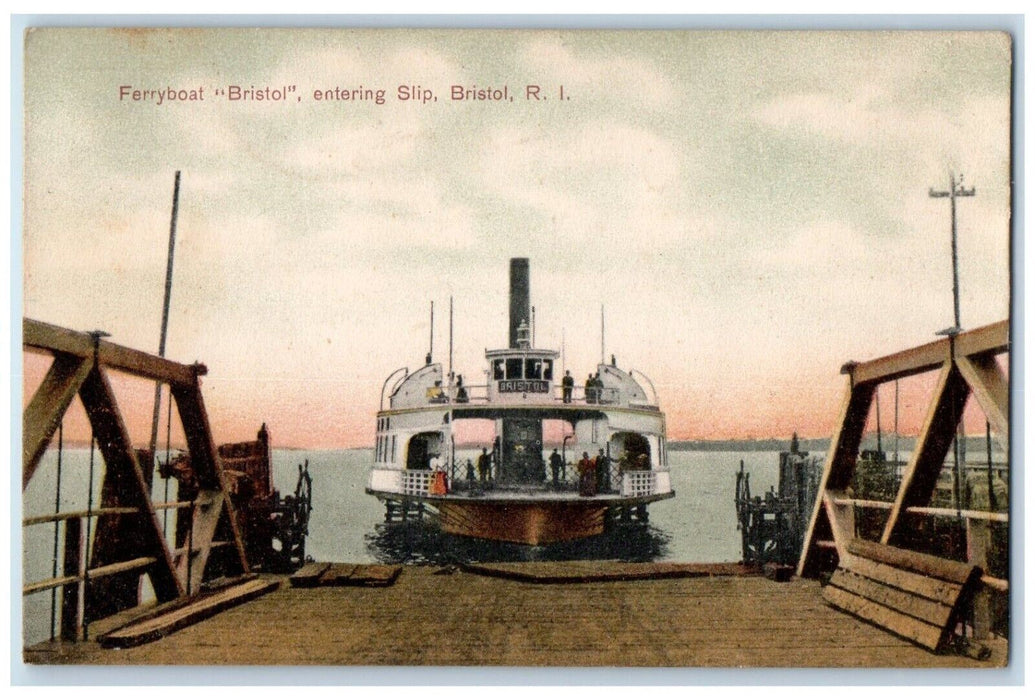 c1910's Ferryboat Bristol Entering Slip Bristol Rhode Island RI Antique Postcard