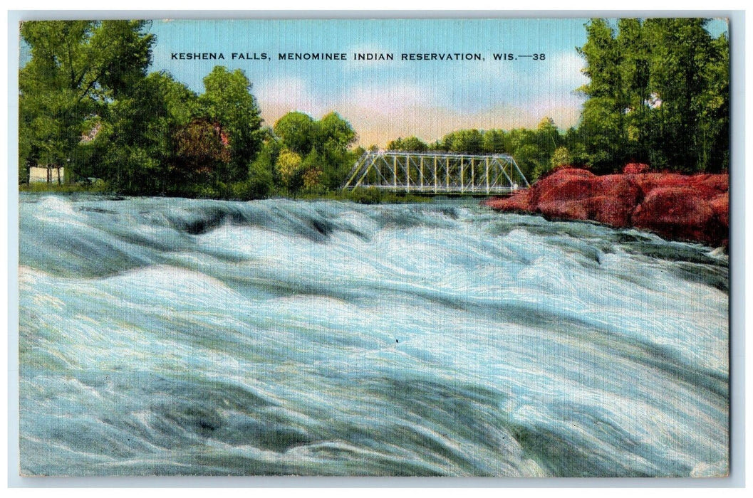 1944 Keshena Falls Menominee Indian Reservation Nature Wisconsin WI Postcard