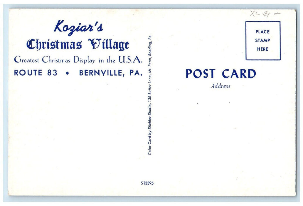 View Of Koziar's Christmas Village Santa Claus Reindeer Bernville PA Postcard