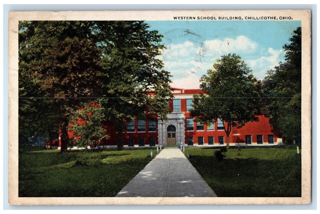 1917 Western School Building Front View Chillicothe Ohio OH Vintage Postcard