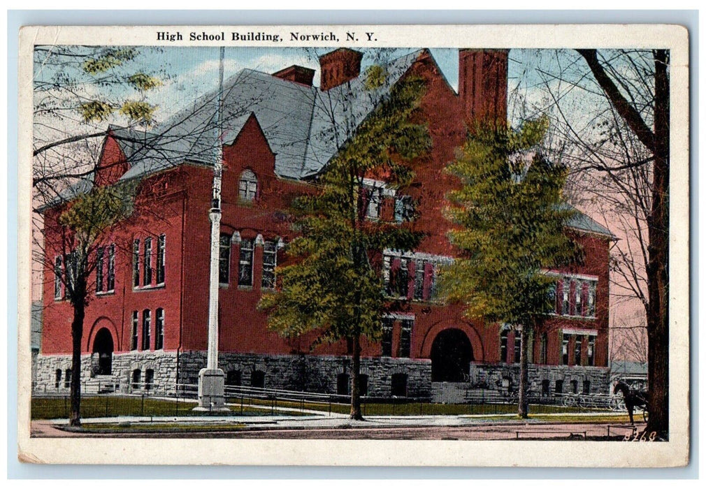 c1910's High School Building Street View Norwich New York NY Antique Postcard