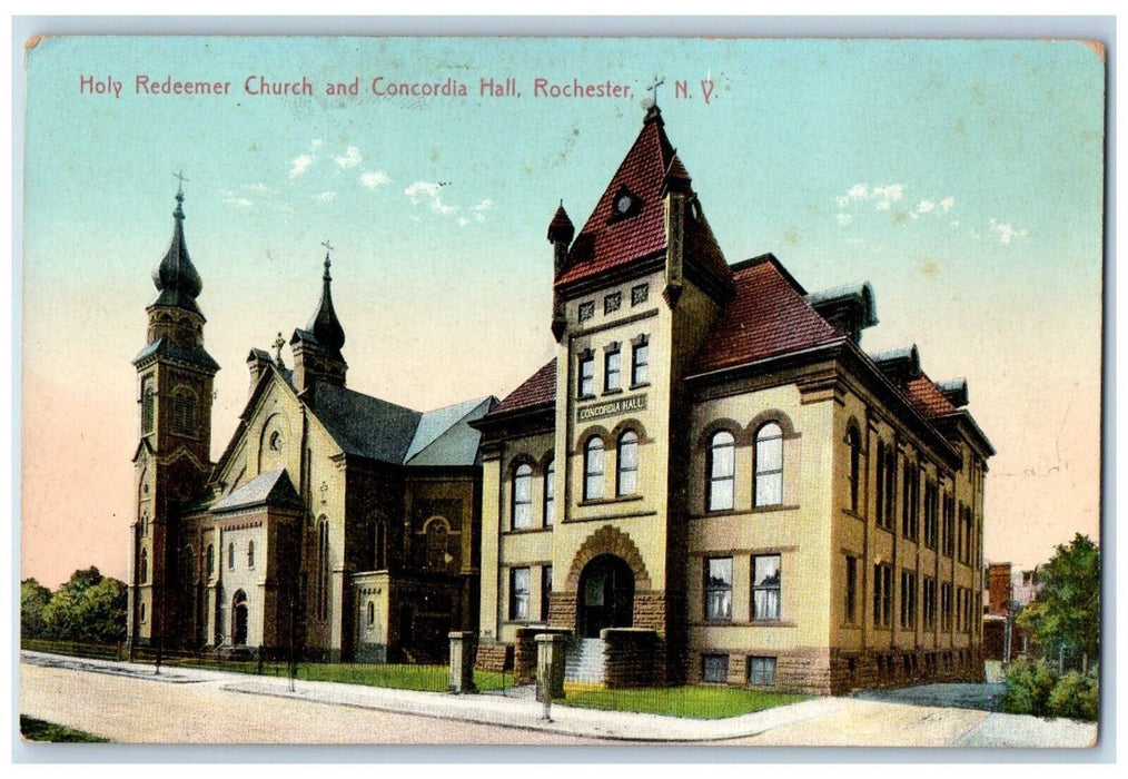 c1910's Holy Redeemer Church And Concordia Hall Rochester New York NY Postcard