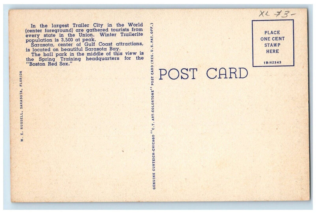 Aerial View World's Greatest Trailer City At Sarasota Florida FL Postcard