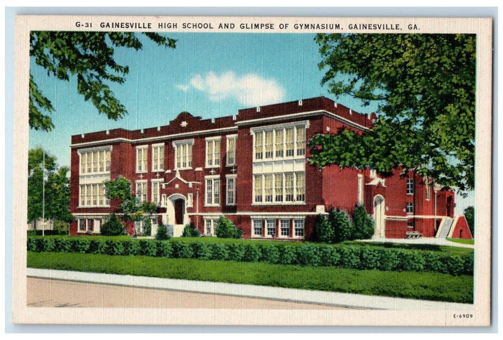 Gainesville High School And Glimpse Gymnasium Gainesville GA Vintage Postcard