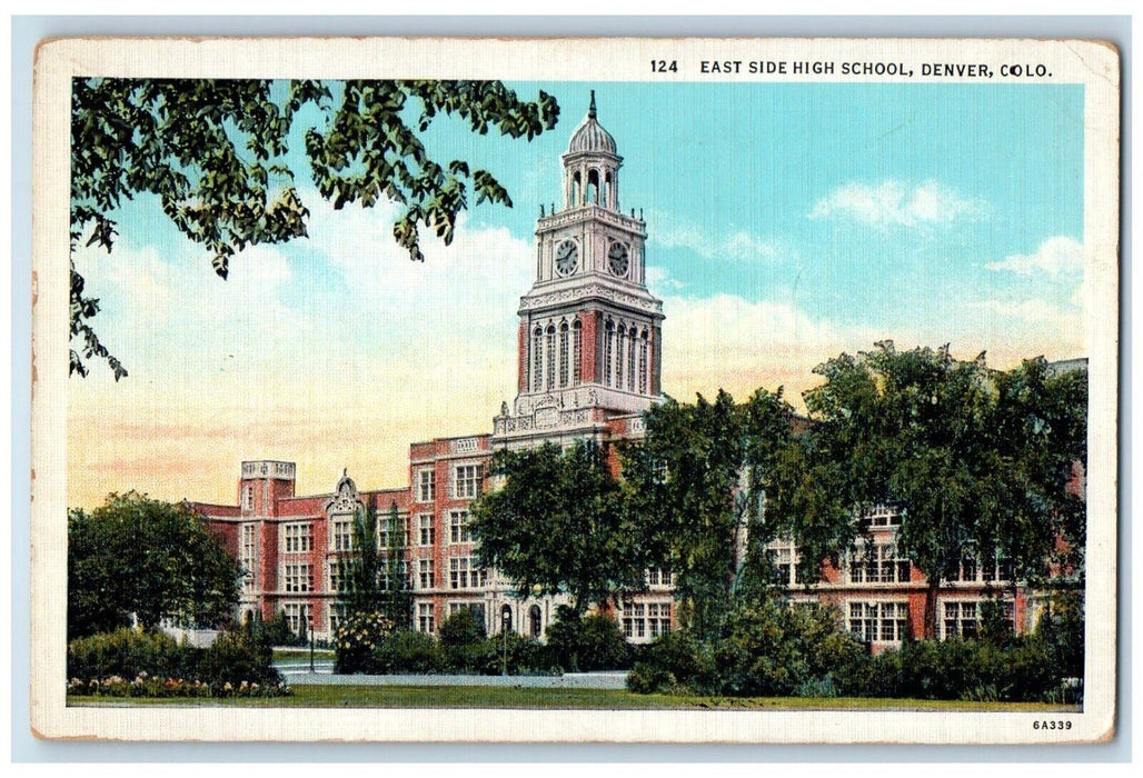 c1930's East Side High School Building Clock Tower Denver Colorado CO Postcard