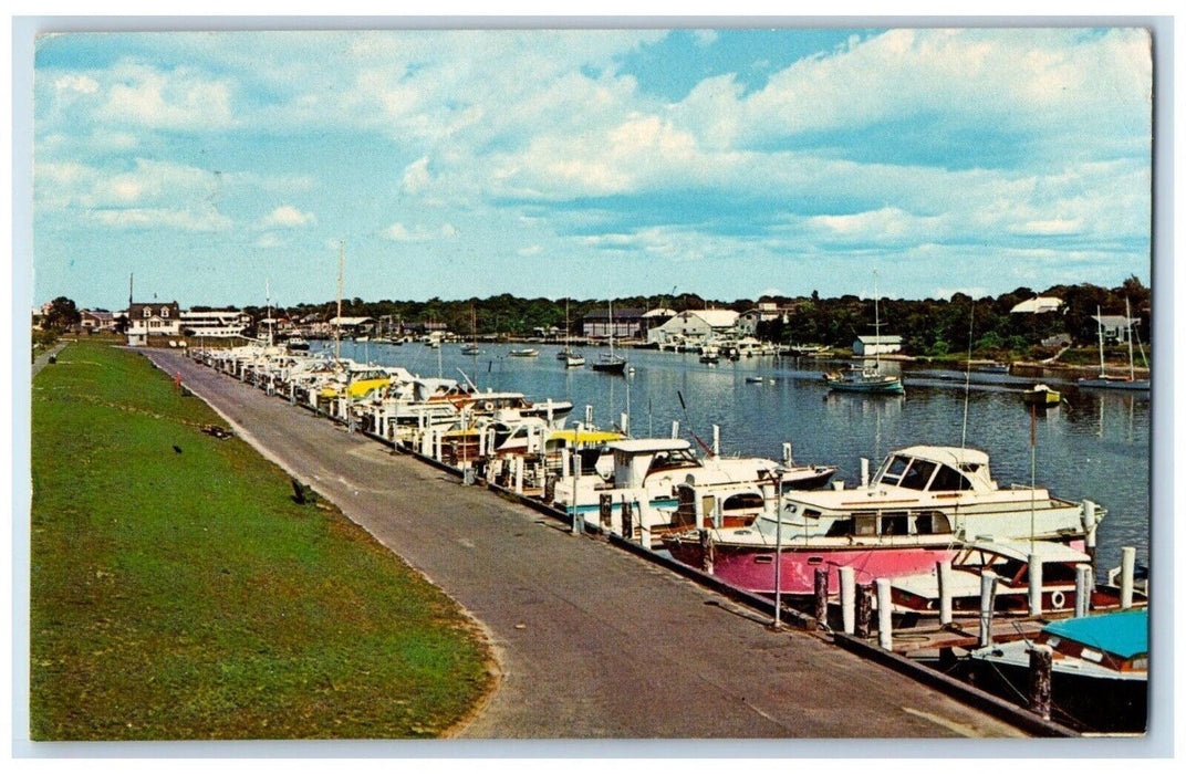 1973 Falmouth Harbor Marina Dock Boats Cape Cod Massachusetts MA Postcard