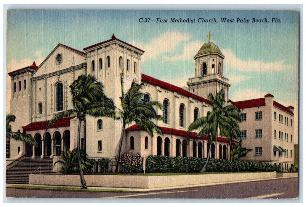 c1940's First Methodist Church West Palm Beach Florida FL Antique Postcard