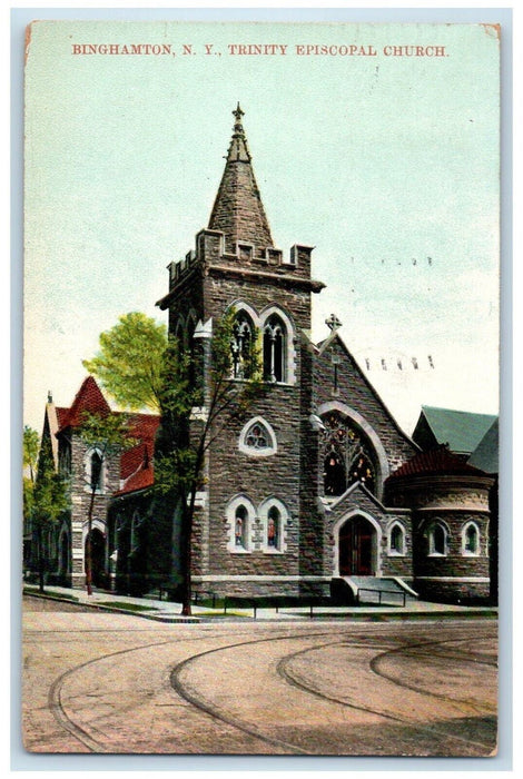1910 Trinity Episcopal Church Street View Binghamton New York NY Posted Postcard