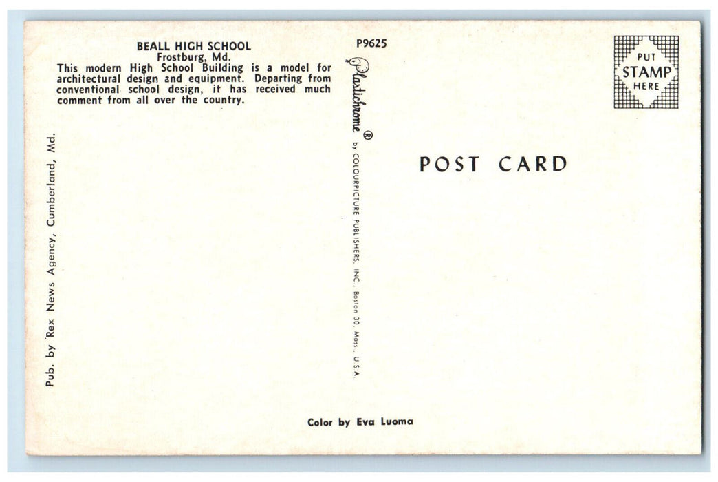 c1950's Beall High School Frostburg Maryland MD Vintage Unposted Postcard