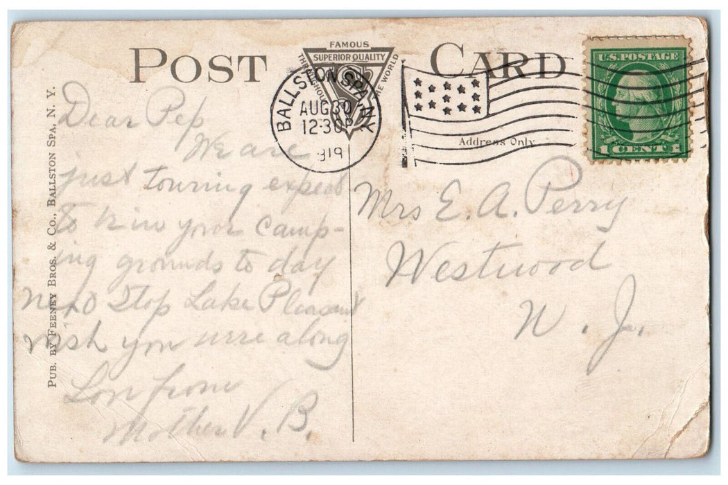 1919 Boats at Water Toboggan and Bathing Beach at Saratoga Lake NY Postcard