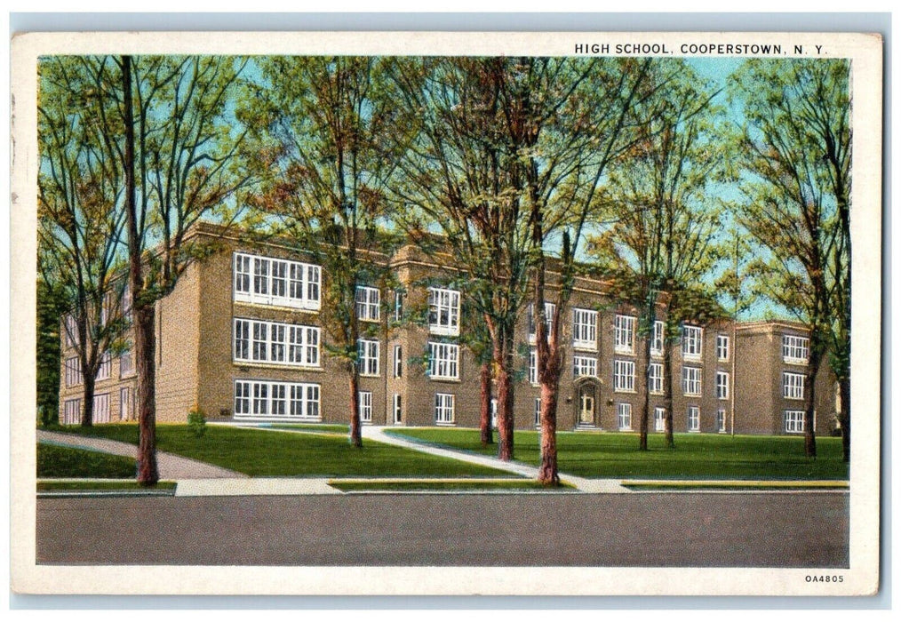 1934 High School Building Exterior Street Road  Cooperstown New York NY Postcard