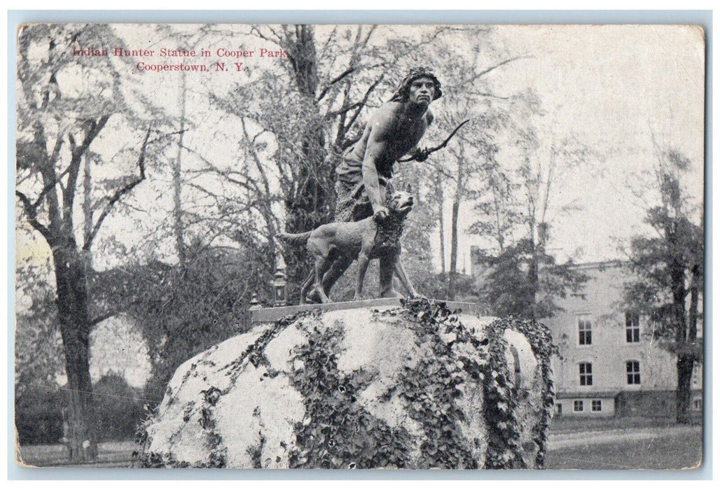 1908 Indian Hunter Statue Sculpture Cooper Park Cooperstown New York NY Postcard