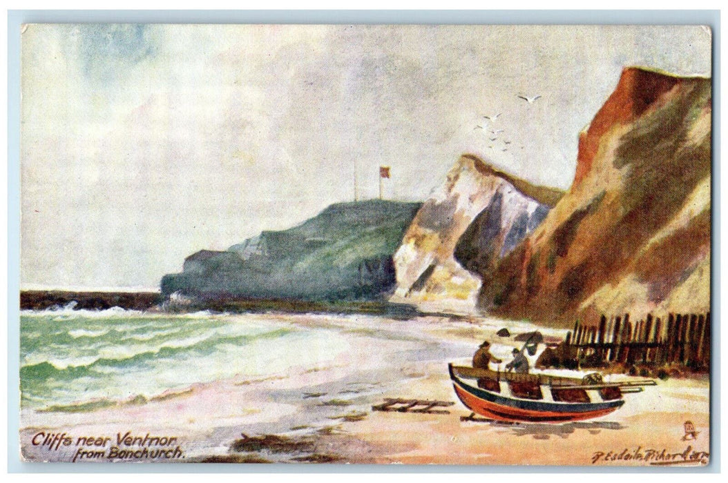 c1910 Boat, Wave Cliffs Near Ventnor From Bonchurch Aquarette Tuck Art Postcard