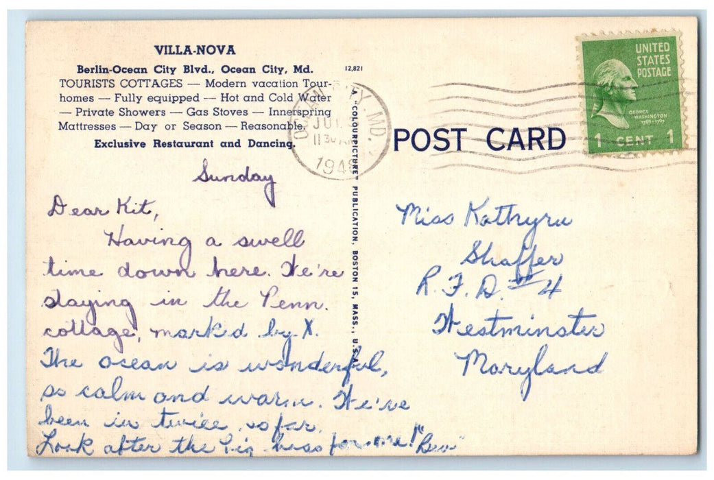 1948 View of Villa Nova Maryland MD Vintage Posted Multiview Postcard