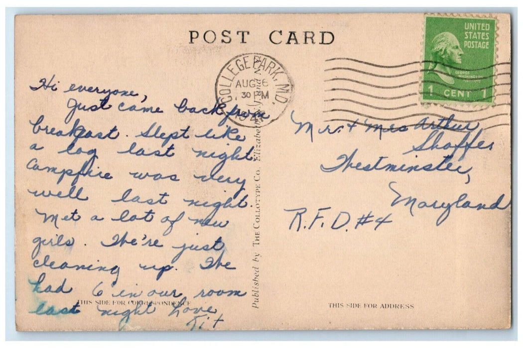 1947 Horticulture Building University of Maryland College Park MD Postcard