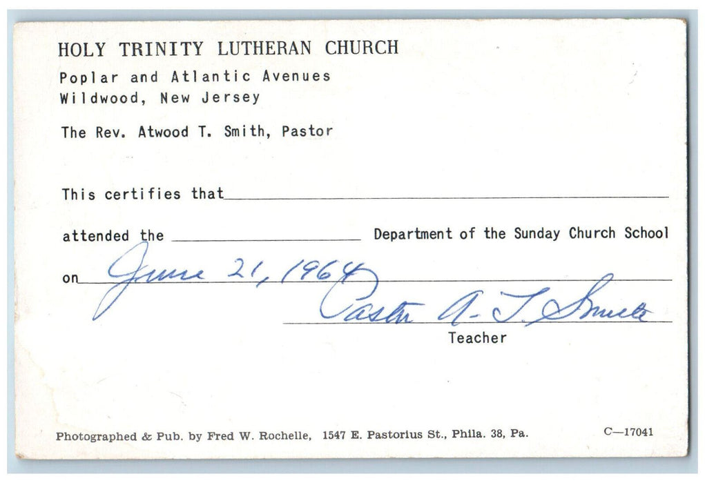 1964 Holy Trinity Lutheran Church Wildwood New Jersey NJ Posted Postcard