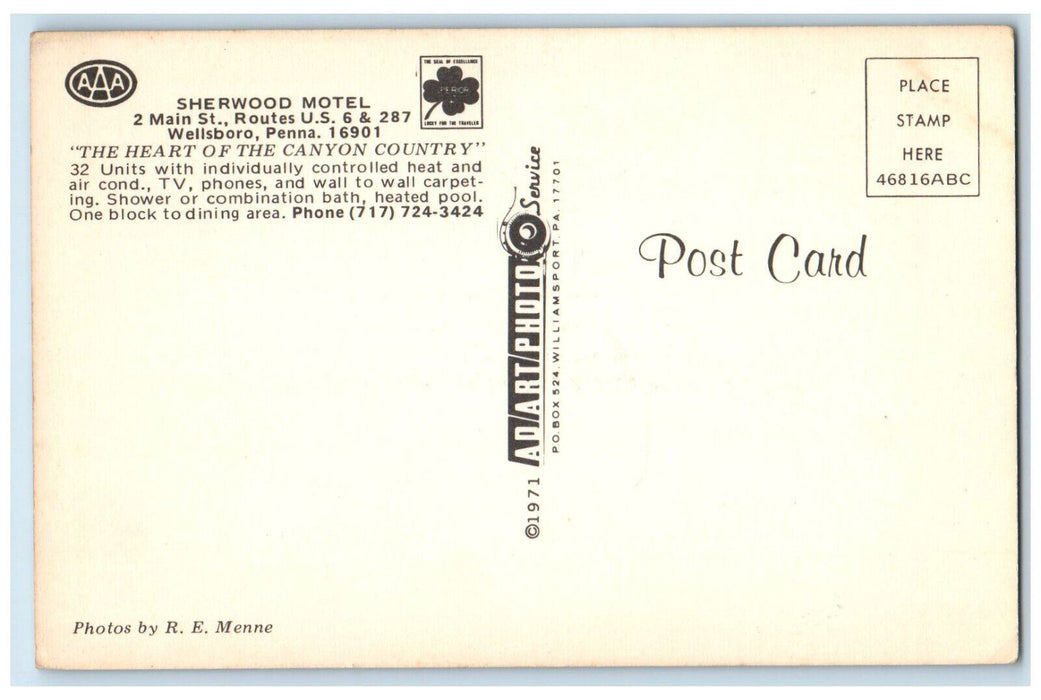 c1950's Sherwood Motel Wellsboro Pennsylvania PA Multiview Unposted Postcard