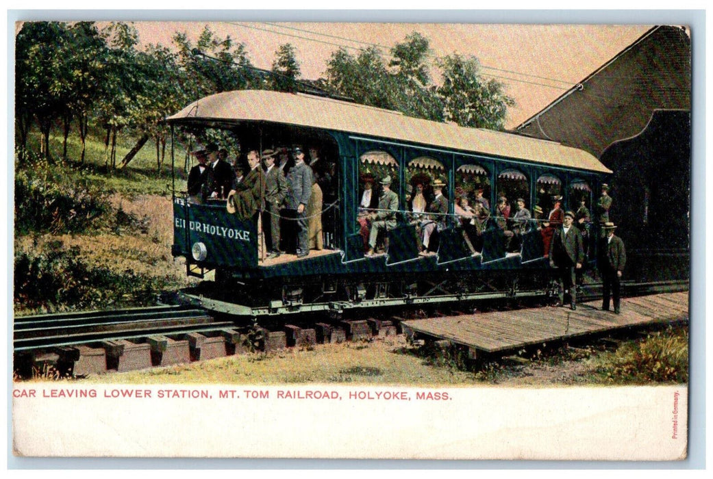 c1910 Car Leaving Lower Station Mt. Tom Railroad Holyoke MA Unposted Postcard
