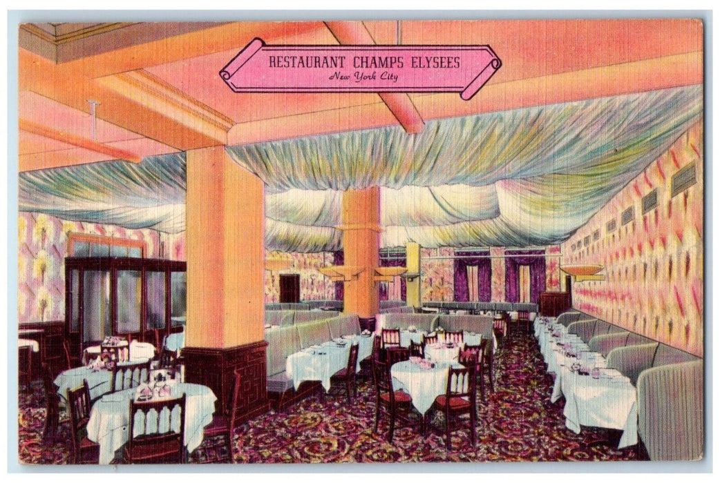 c1950's Dining Room Restaurant Champs Elysees New York City New York NY Postcard