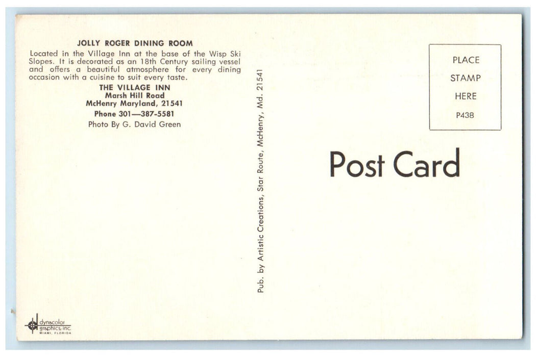 c1960's Jolly Roger Dining Room Village Inn McHenry Maryland MD Postcard