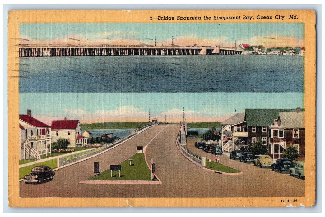 1953 Bridge Spanning the Sinepuxent Bay Ocean City Maryland MD Postcard