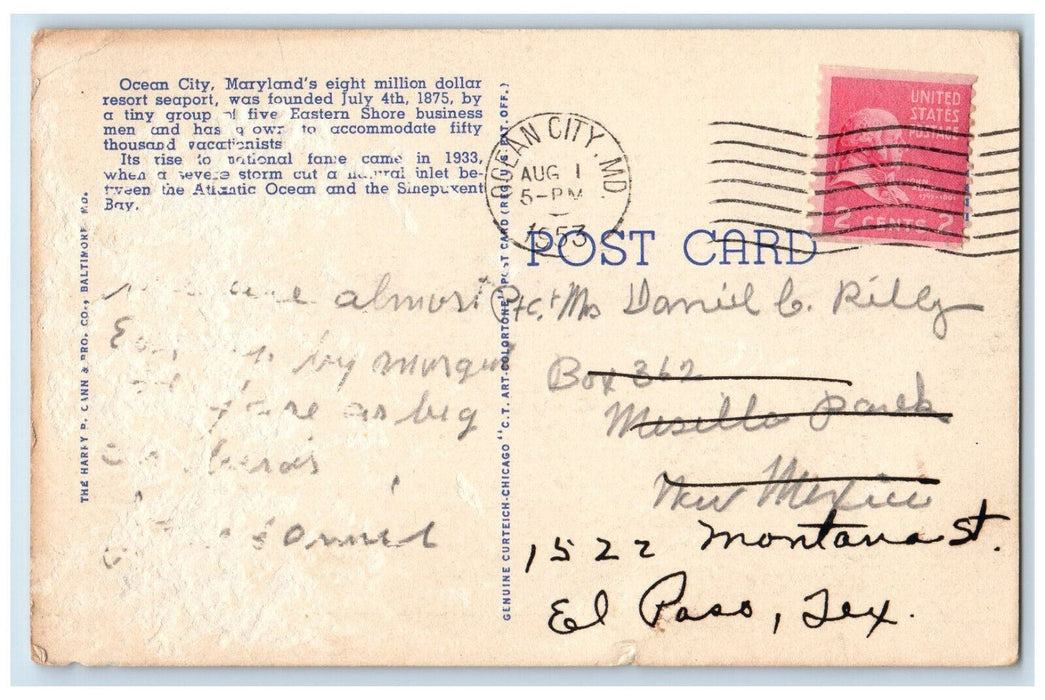 1953 Bridge Spanning the Sinepuxent Bay Ocean City Maryland MD Postcard