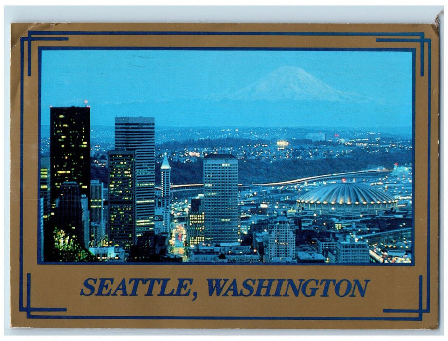 1988 View of Sparkling Seattle and Mount Rainier Seattle Washington WA Postcard