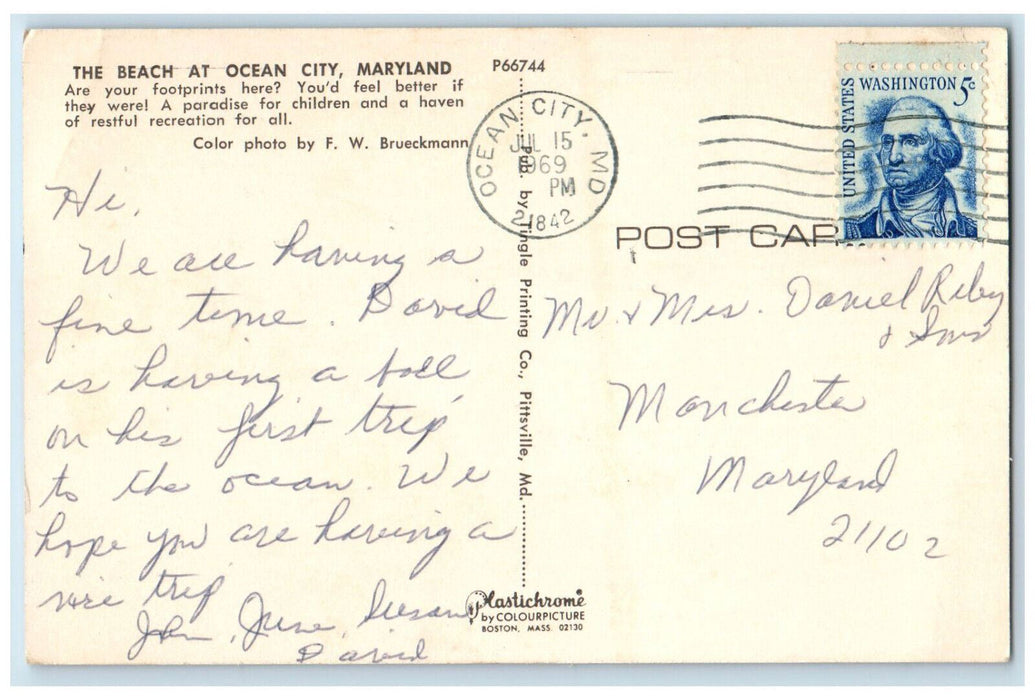 1969 Scene at The Beach at Ocean City Maryland MD Vintage Posted Postcard