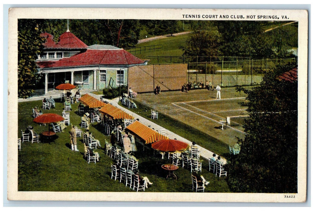 c1920's Tennis Court and Club Hot Springs Virginia VA Antique Posted Postcard