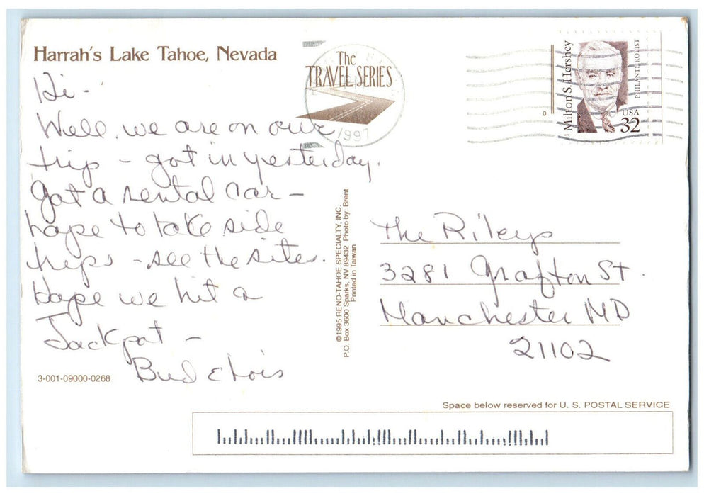 1997 Harrah's Lake Tahoe Nevada NV Travel Series Posted Vintage Postcard