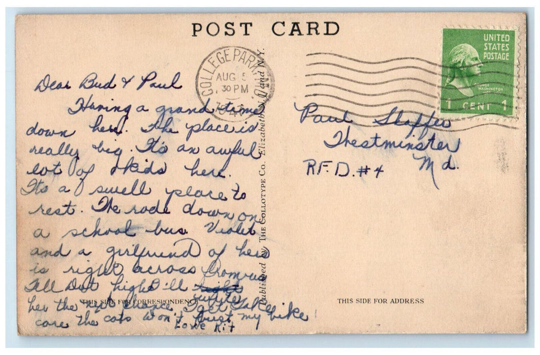 1947 Animal Dairy Husbandry Barns University of MD College Park MD Postcard