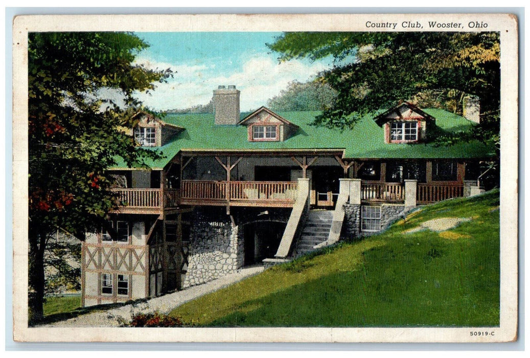 1940 Entrance to Country Club Wooster Ohio OH Posted Vintage Postcard