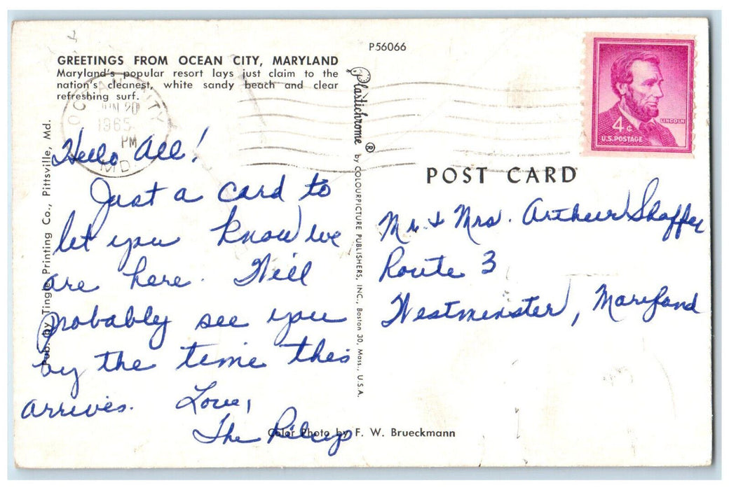1965 Greetings from Ocean City Maryland MD Bathing Scene Vintage Postcard