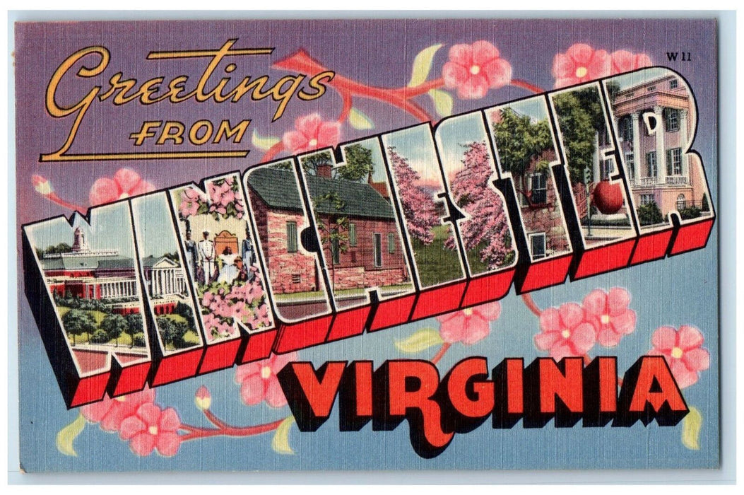 1951 Greetings from Winchester Virginia VA Large Letter Multiview Postcard