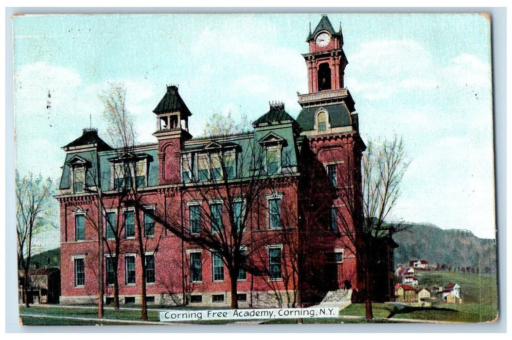 1909 Corning Free Academy School Building Exterior Corning New York NY Postcard