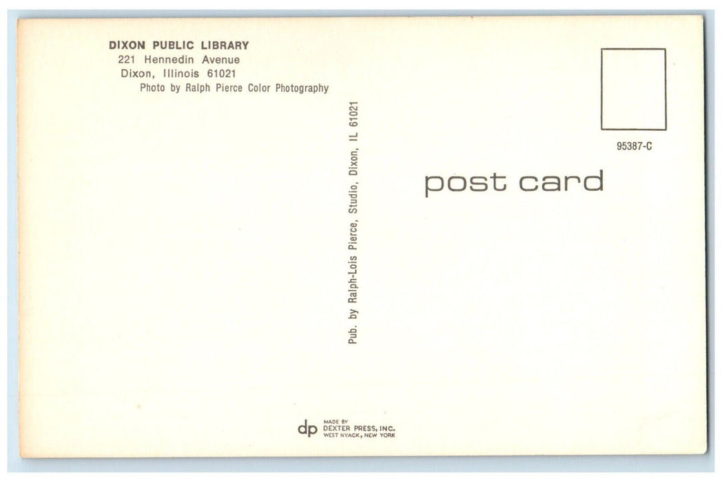 c1960 Dixon Public Library Hennedin Avenue Dixon Illinois IL Vintage Postcard