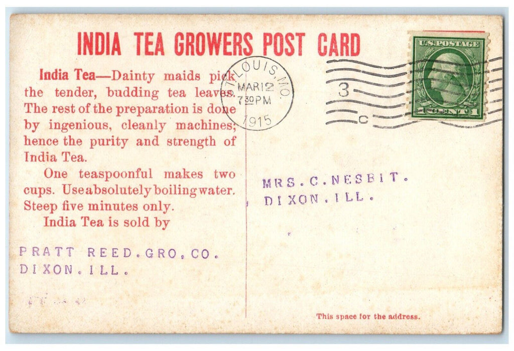 1915 India Tea Tea Picker Dainty Maids Leaves Ingenious Growers Vintage Postcard