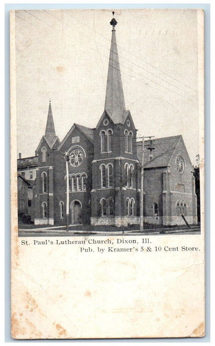 1908 St Paul Lutheran Church Chapel Dixon Illinois Vintage Antique Postcard