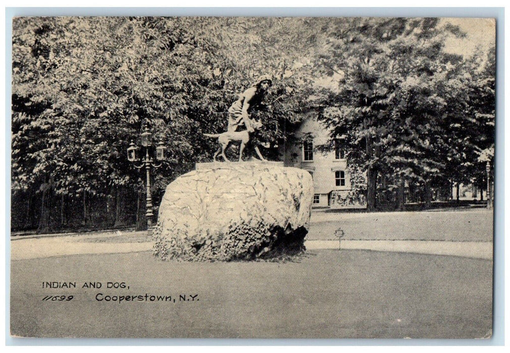 1908 Indian Dog Monument Sculpture Cooper Park Cooperstown New York NY Postcard