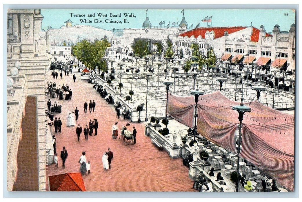 c1910 Terrace West Board Walk White City Chicago Illinois Vintage Postcard
