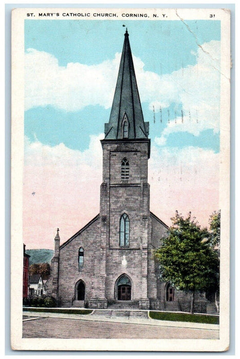 1935 St. Mary's Catholic Church Chapel Exterior Street Corning New York Postcard