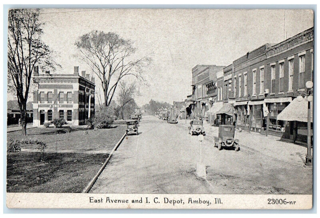 c1910 East Avenue IC Depot Vintage  Car Amboy Illinois Antique Souvenir Postcard