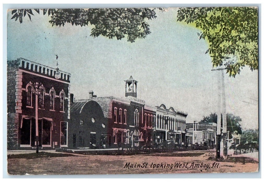 1913 Main Street Carriage Looking West Amboy Illinois Vintage Antique Postcard