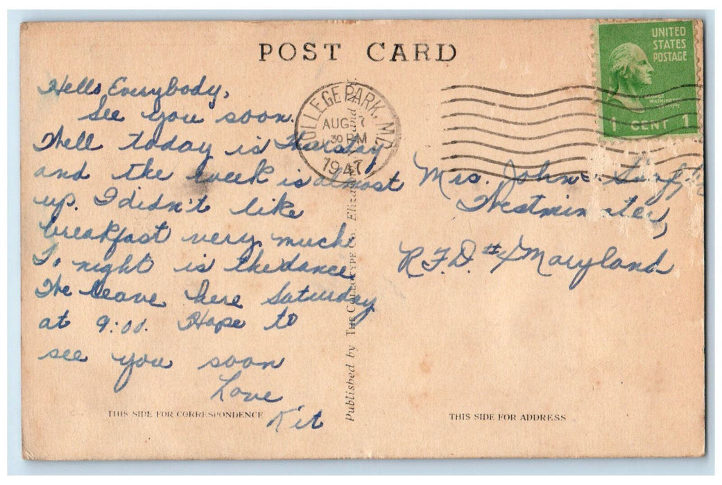 1947 Rossborough Inn University of Maryland MD College Park MD Postcard